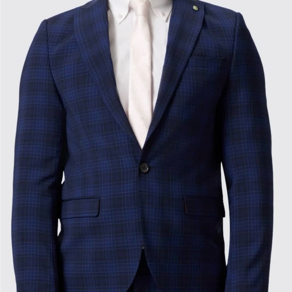 Twisted Tailor Navy Wool Check Blazer